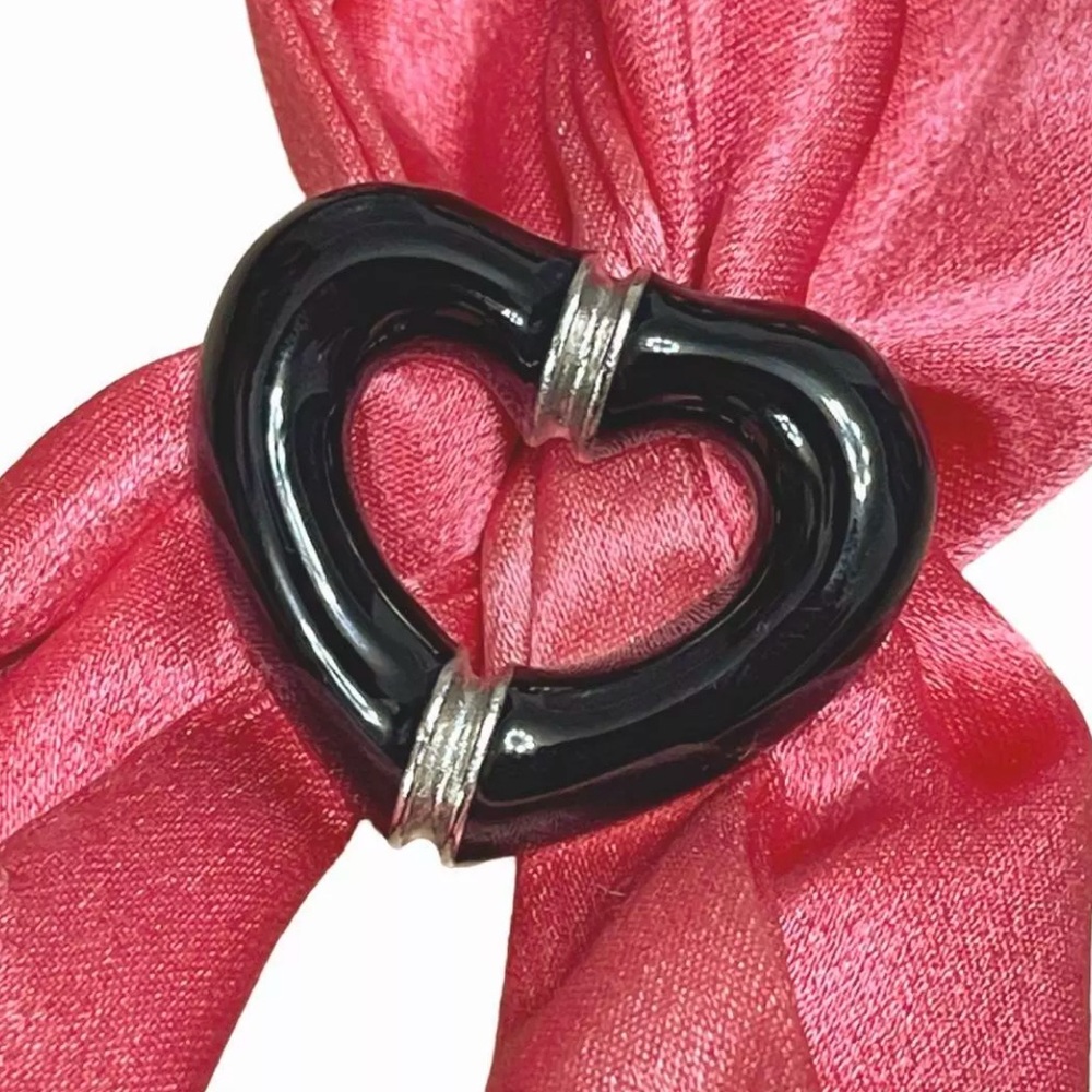 Gucci Pink Silk Twilly Scarf w/ Bamboo Heart Scarf Ring